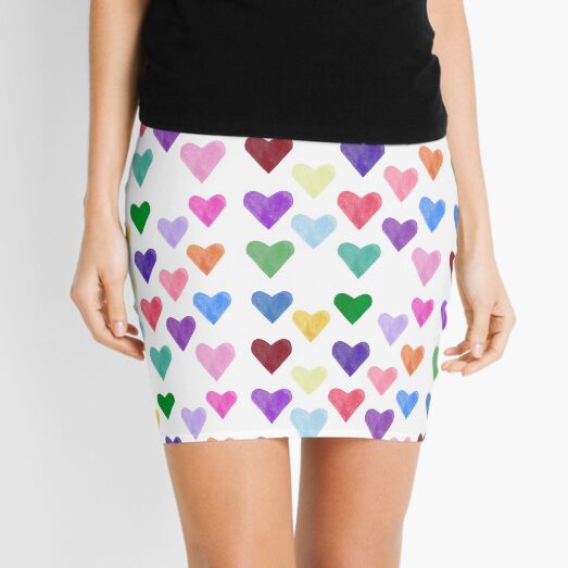 Watercolor Hearts Pattern Mini Skirt
