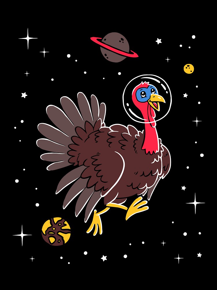 Turkey In Space T-Shirt - Cute Cartoon Bird