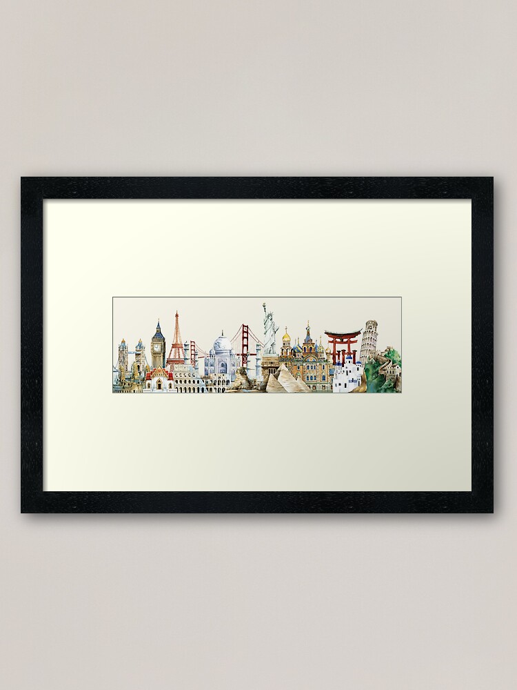 World Travel Famous Landmarks Framed Art Print By Dusicap Redbubble