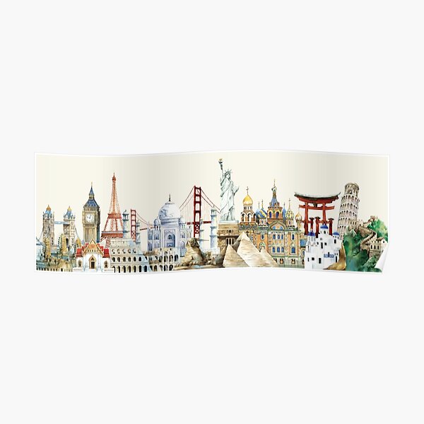 World Travel Famous Landmarks Poster