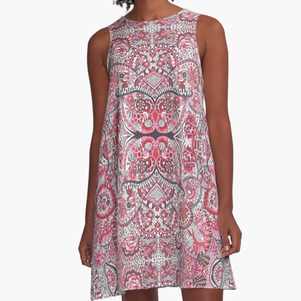 Abstract ink black red colorful mandala A-Line Dress