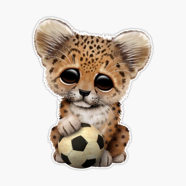 Cheetah Cub With Football Soccer Ball - Soccer - Sticker