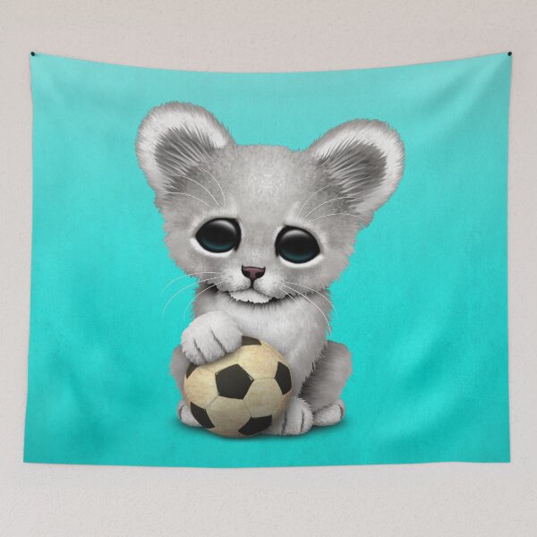 Item preview, White Lion Cub With Football Soccer Ball designed and sold by JeffBartels.