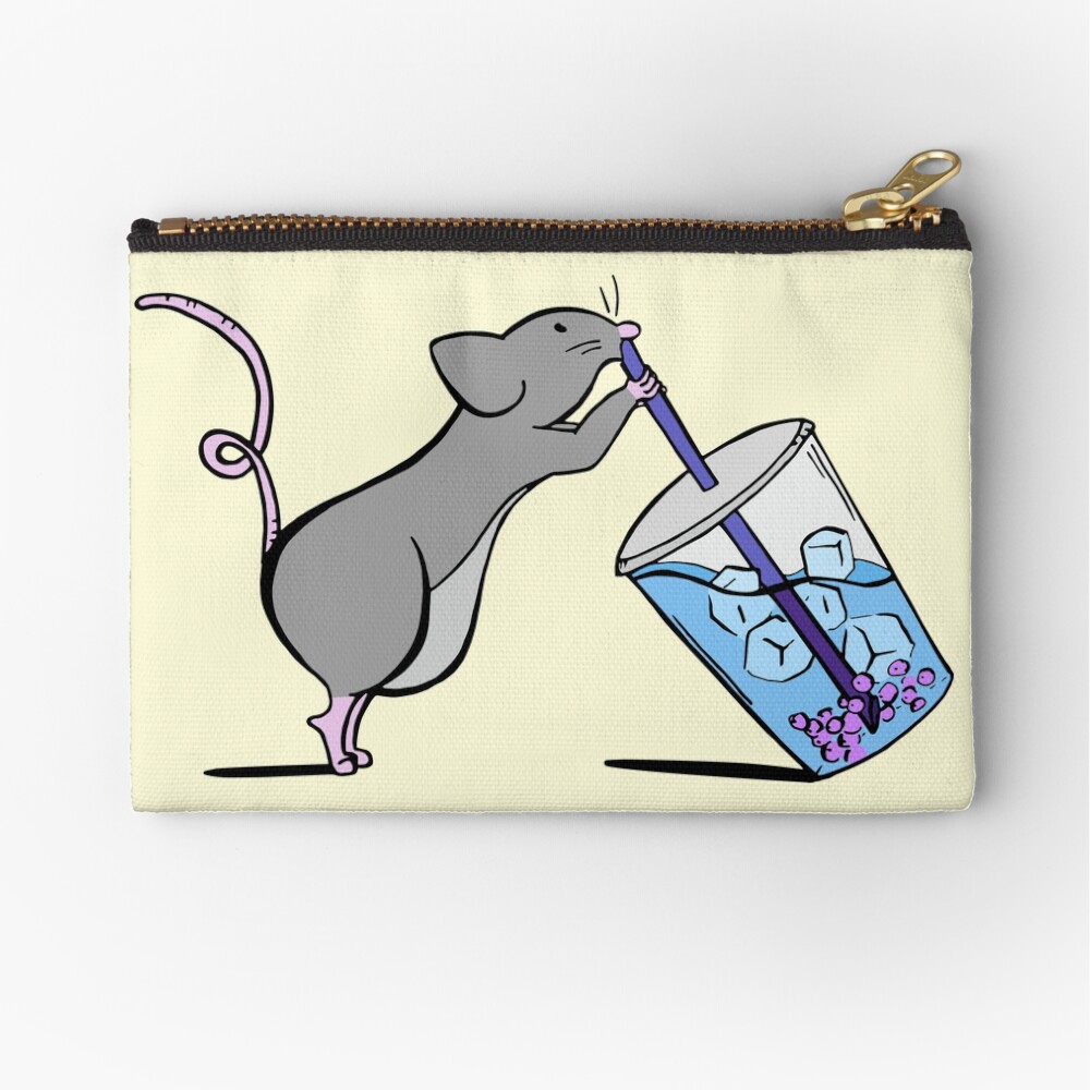 Little Mouse Drinking Milk Tea Zipper Pouch