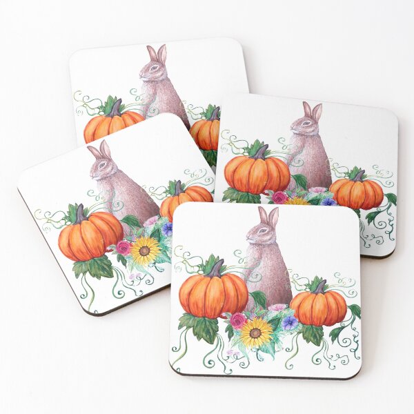 Item preview, Fall Rabbit , pumpkin and sunflower in watercolor designed and sold by MagentaRose.