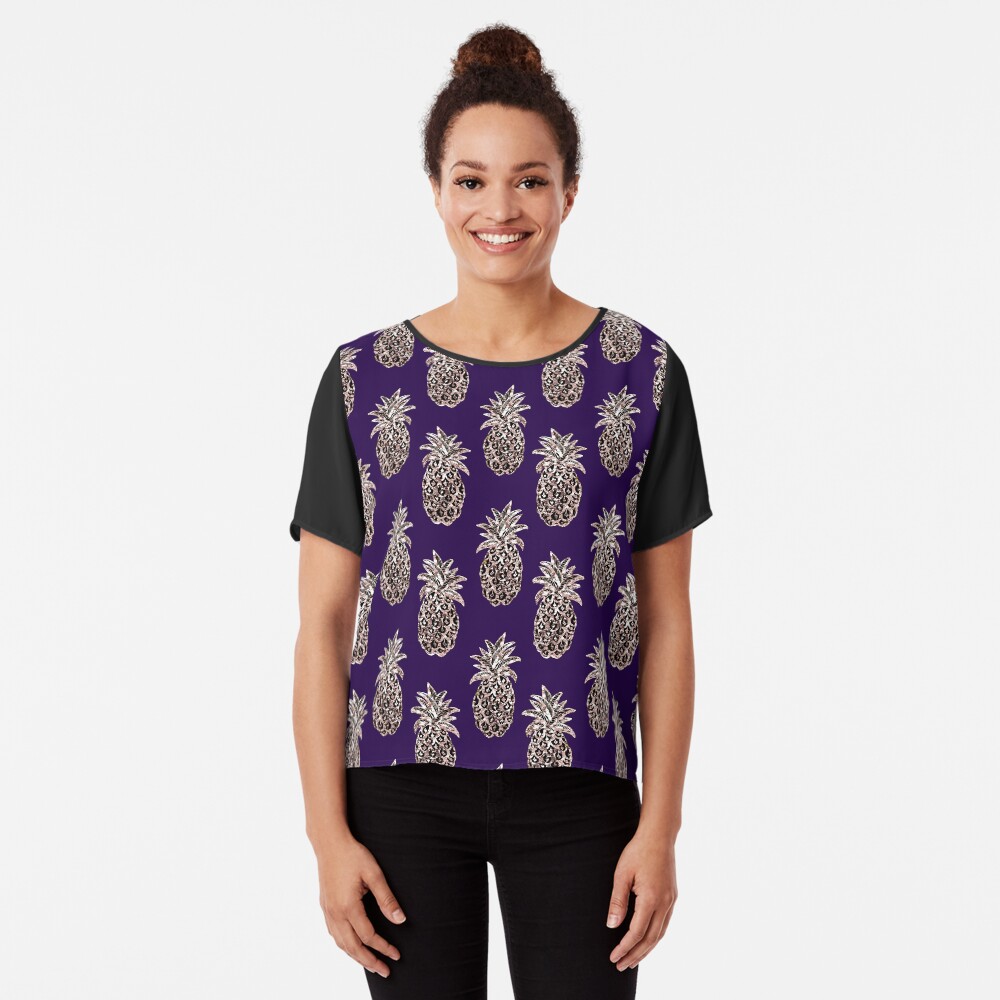 Rose Gold pineapples on purple Chiffon Top