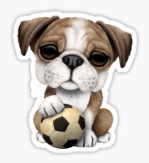 Cute British Bulldog Puppy With Football Soccer Ball Sticker