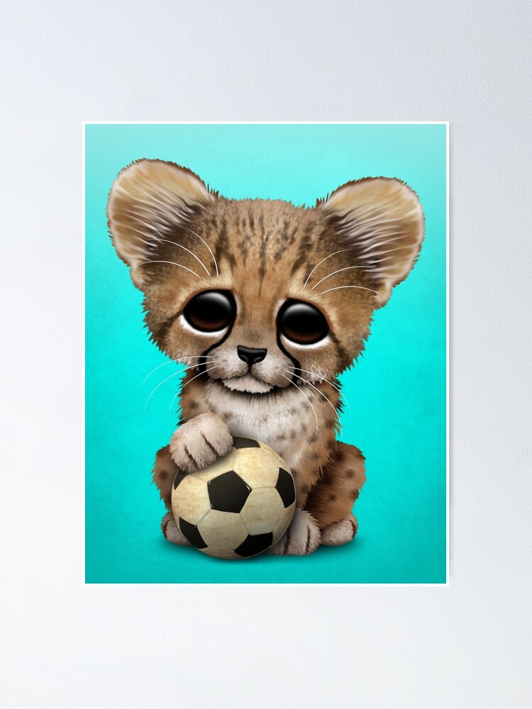 Cheetah Cub With Football Soccer Ball | Poster