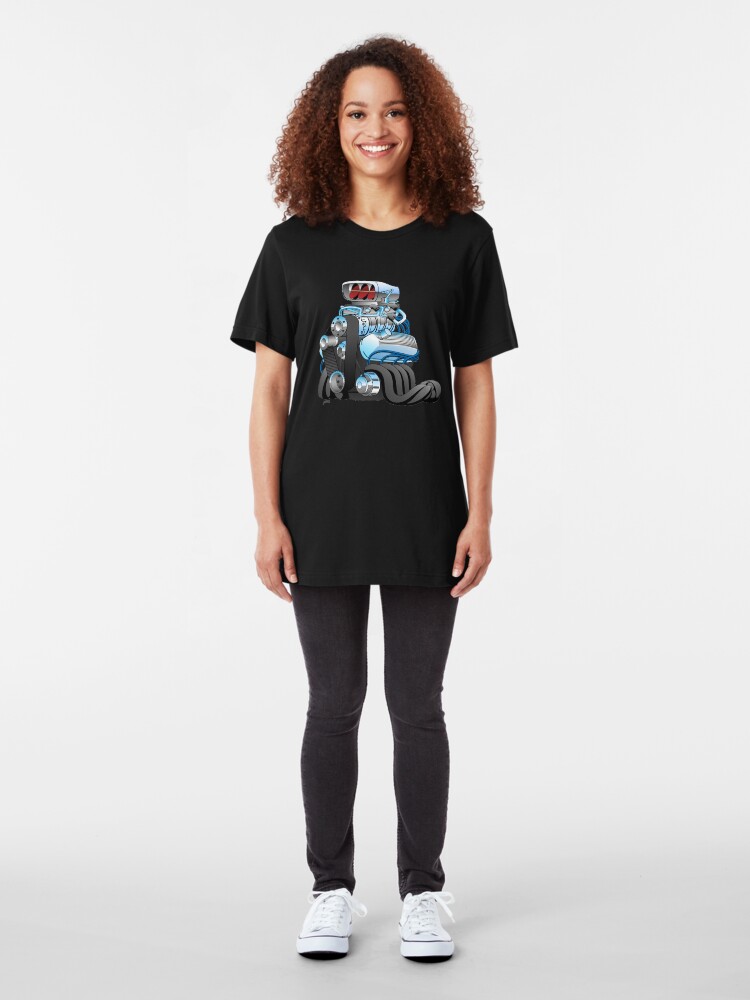 Alternate view of Hotrod Racing Car Engine Cartoon Illustration Slim Fit T-Shirt