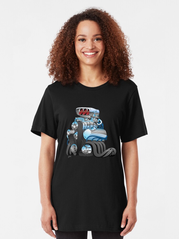 Alternate view of Hotrod Racing Car Engine Cartoon Illustration Slim Fit T-Shirt