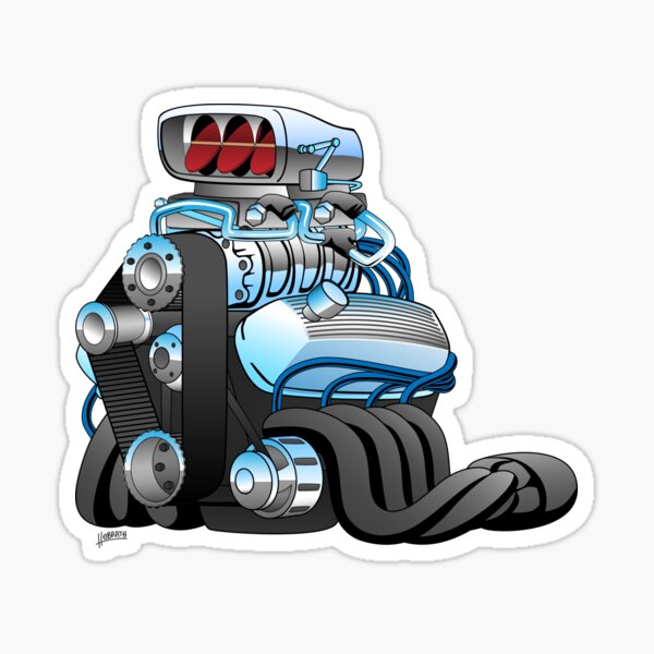 Hotrod Racing Car Engine Cartoon Illustration Sticker