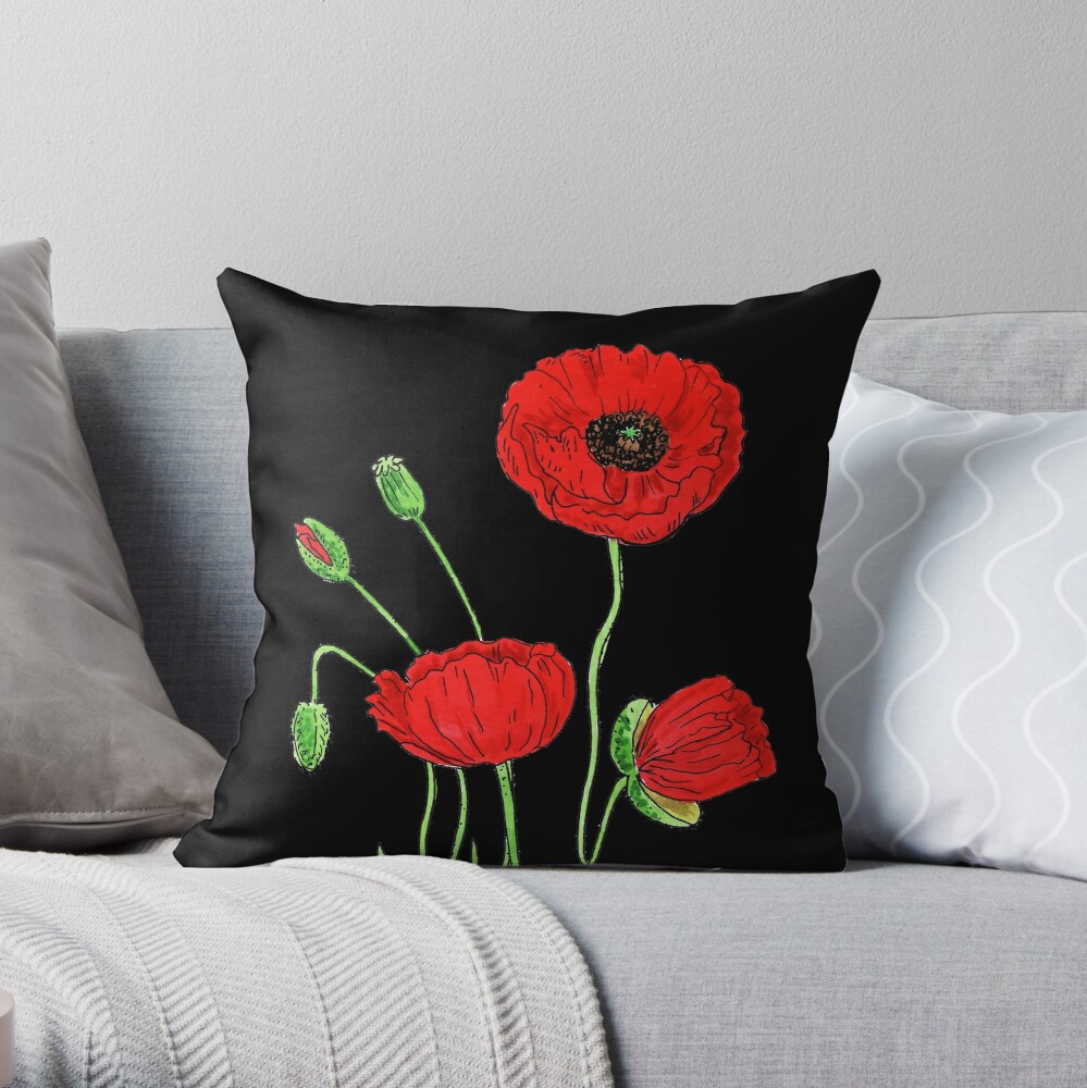 Home & Living Decorative Pillows Home Décor Poppies Watercolor Pillow ...