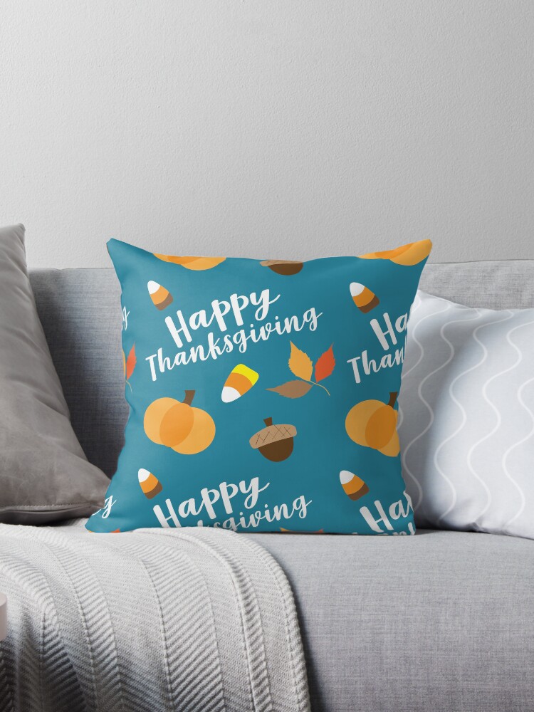 Thumbnail 1 of 3, Throw Pillow, Happy Thanksgiving Acorns Pumpkin Leaves designed and sold by lesrubadesigns.