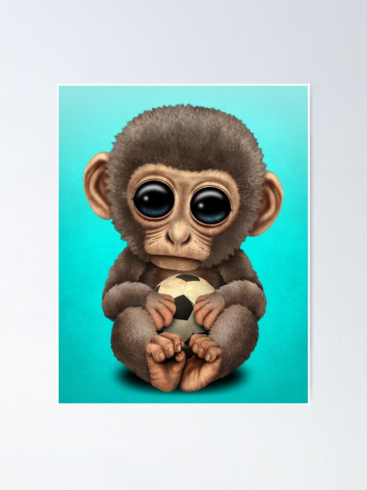 Poster Singe Bebe Mignon Avec Ballon De Foot Par Jeffbartels Redbubble