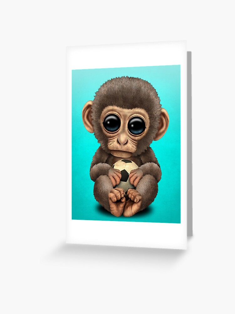 Carte De Vœux Singe Bebe Mignon Avec Ballon De Foot Par Jeffbartels Redbubble