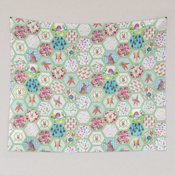 Item preview, Spring Rabbit Floral Patchwork hexagons designed and sold by MagentaRose.