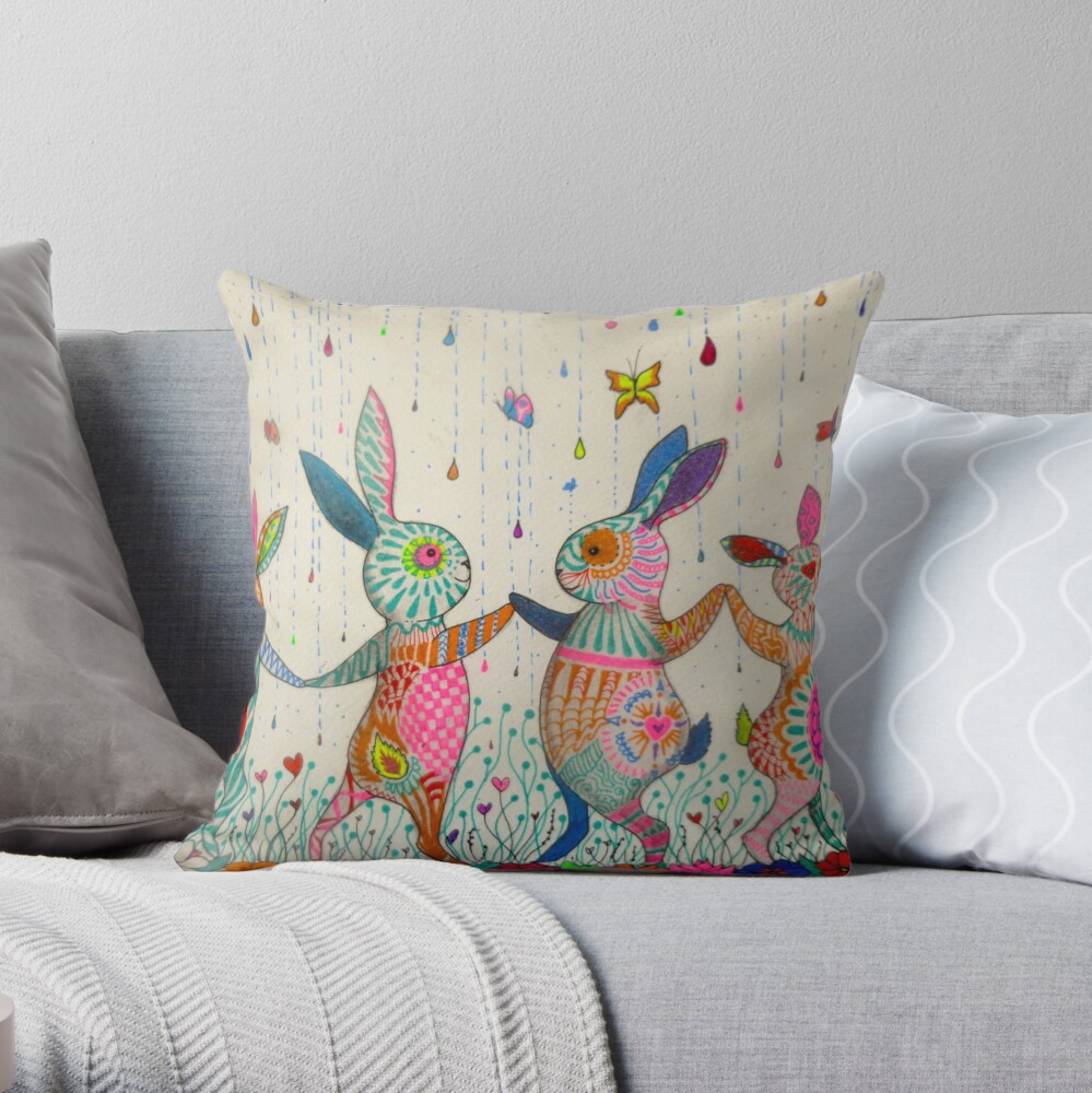 pillows with rabbits on them