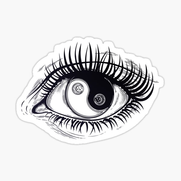 Eye of a human girl with pupil and iris as Yin and Yang boho symbol. Sticker