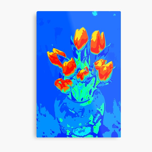 Red tulips on blue Metal Print