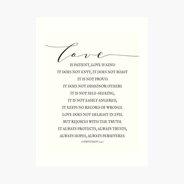 1 Corinthians 13:4-7, Love Verses, Bible Verse Lettering, Love is Patient, Farmhouse Decor Art Print