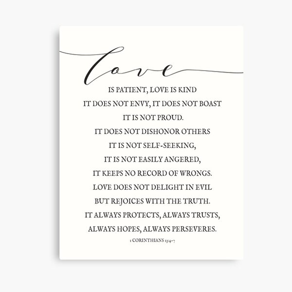 1 Corintios 13: 4-7, Versos de amor, Letras del versículo bíblico, El amor es paciente, Decoración de la granja Lienzo