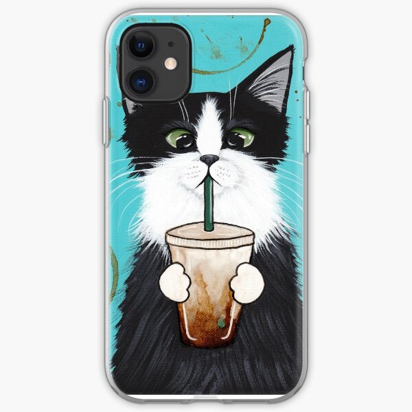 Tuxedo Cat with Iced Coffee iPhone Soft Case