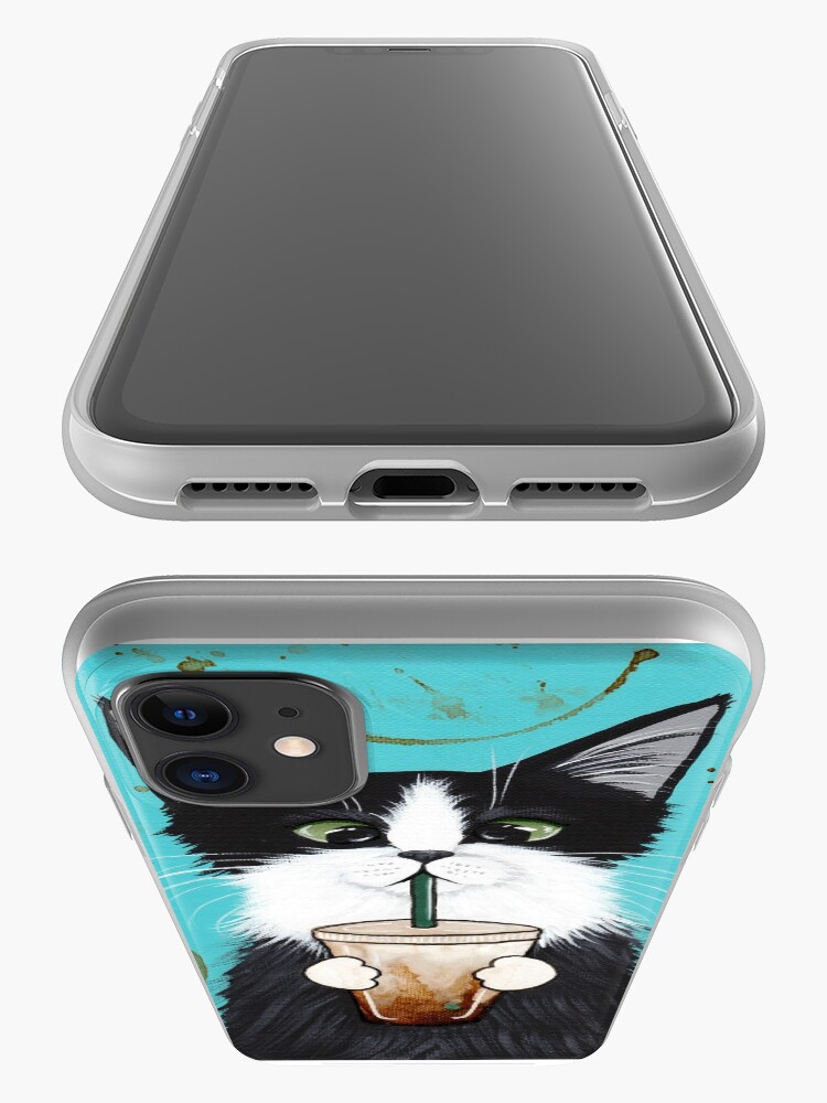 Alternate view of Tuxedo Cat with Iced Coffee iPhone Case & Cover