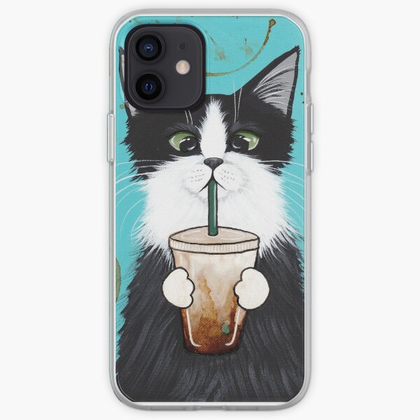 Tuxedo Cat with Iced Coffee iPhone Soft Case