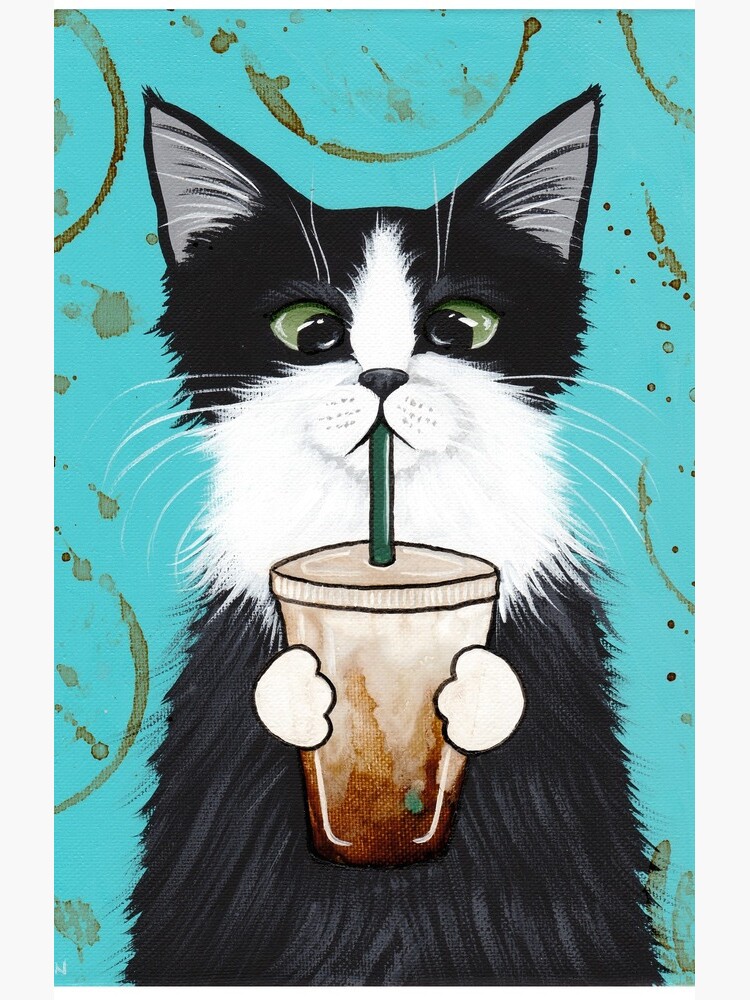 Tuxedo Cat with Iced Coffee by kilkennycat