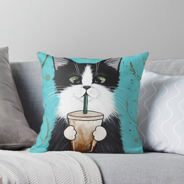 Item preview, Tuxedo Cat with Iced Coffee designed and sold by KilkennyCat Art.