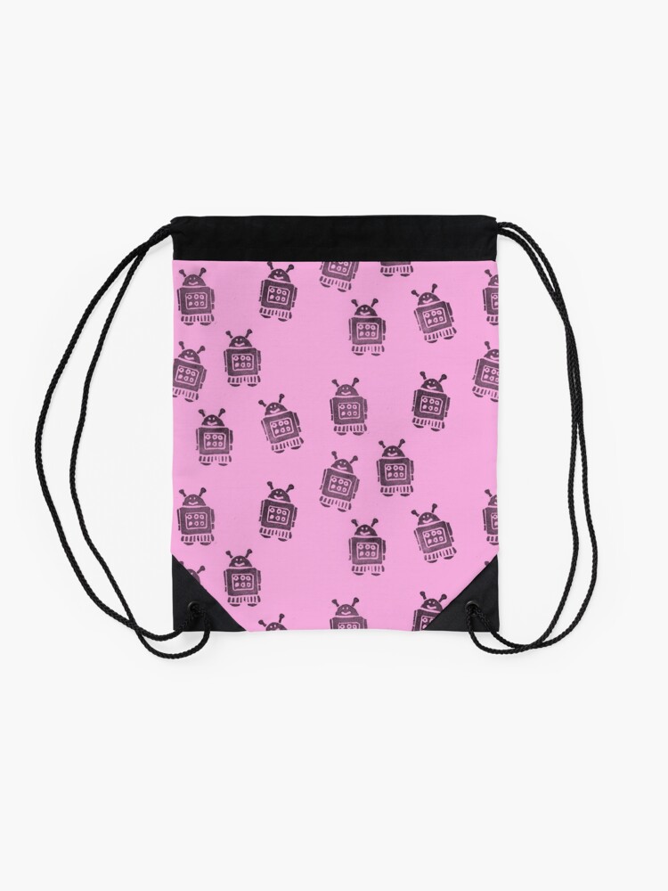 Alternate view of Pink Robots Drawstring Bag