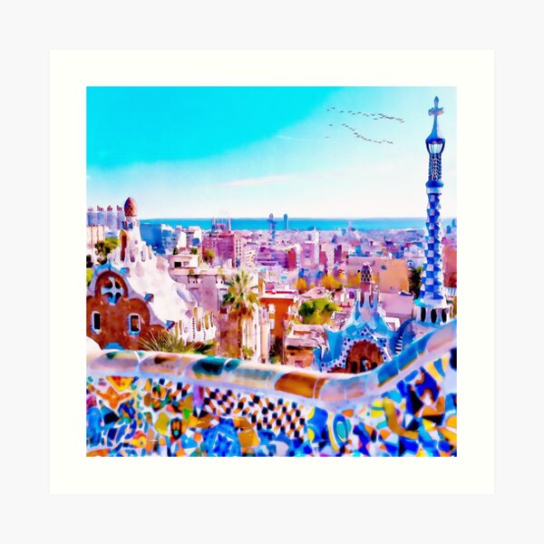Park Guell Watercolor painting Art Print