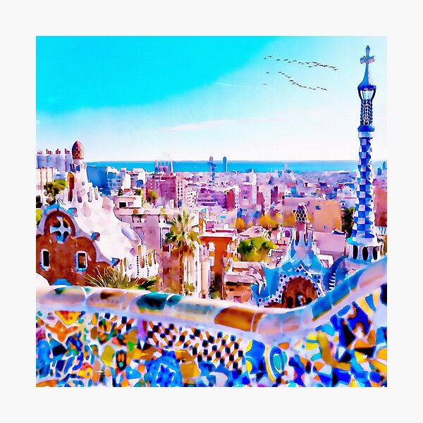 Park Guell Watercolor painting Photographic Print