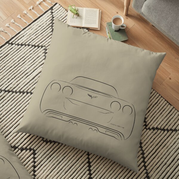 Chevy C6 Corvette - back stencil, black Floor Pillow