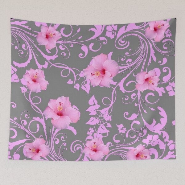 Item preview, DECORATIVE  PINK AMARYLLIS BROCADE FLORAL GREY ART   designed and sold by sharlesart.