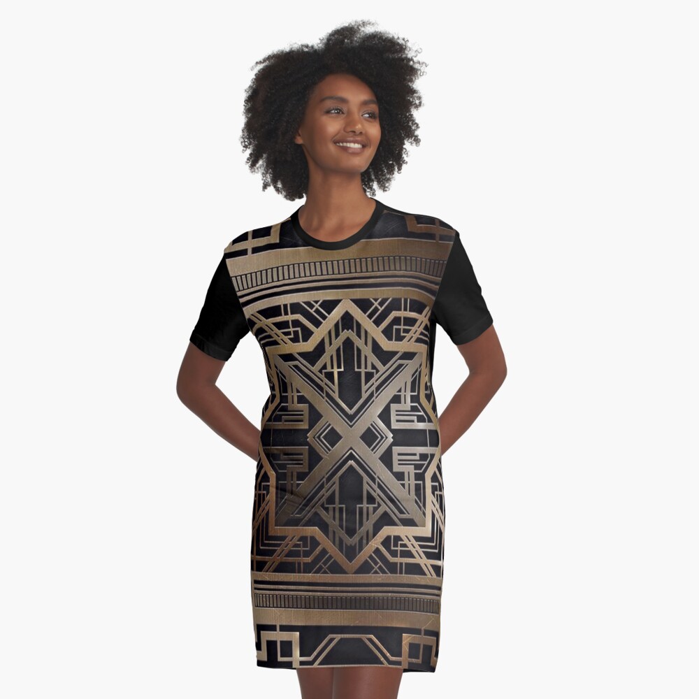 Art deco,gold,black,vintage,chic,elegant,1920 era,The Great Gatsby,modern,trendy,decorative Graphic T-Shirt Dress