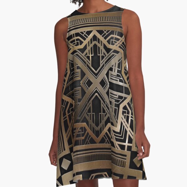 Art deco,gold,black,vintage,chic,elegant,1920 era,The Great Gatsby,modern,trendy,decorative A-Line Dress