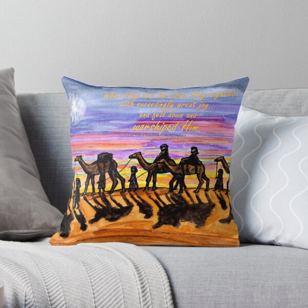Wise Men Christmas Image - With Matthew 2:10,11 Bible Verses Throw Pillow