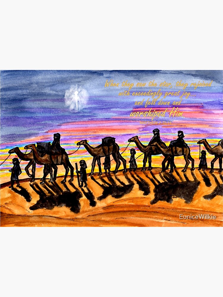 Thumbnail 2 of 2, Greeting Card, Wise Men Christmas Image - With Matthew 2:10,11 Bible Verses designed and sold by EuniceWilkie.