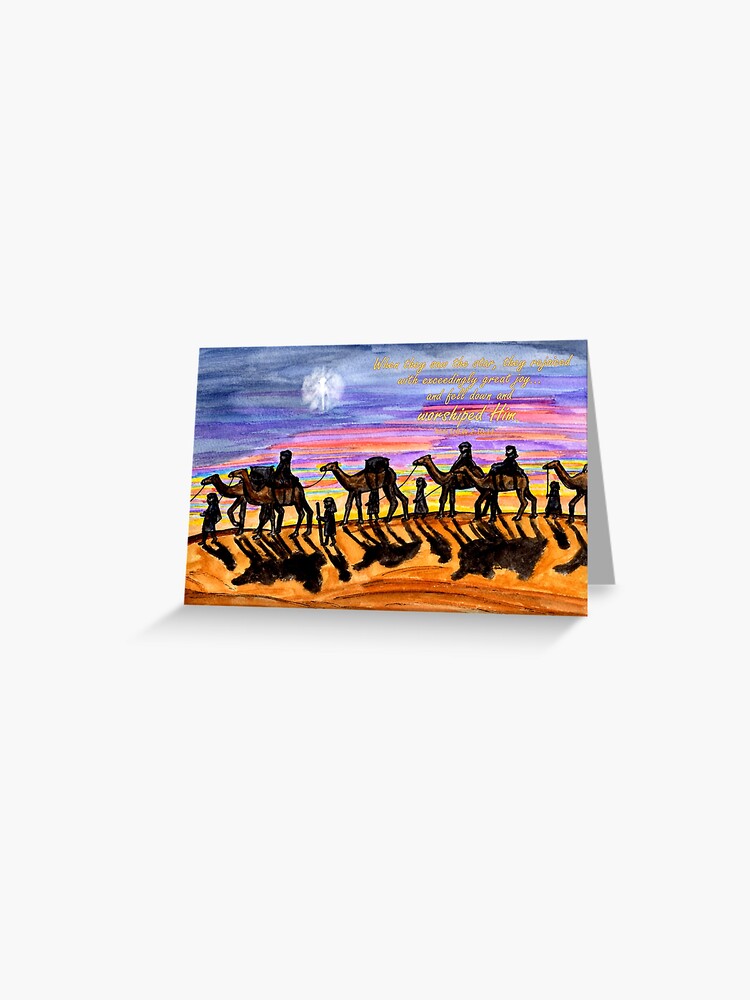 Thumbnail 1 of 2, Greeting Card, Wise Men Christmas Image - With Matthew 2:10,11 Bible Verses designed and sold by EuniceWilkie.