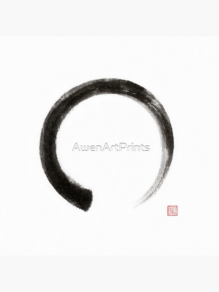 Enso circle Japanese Zen Sumi-e painting on white rice paper art print by AwenArtPrints