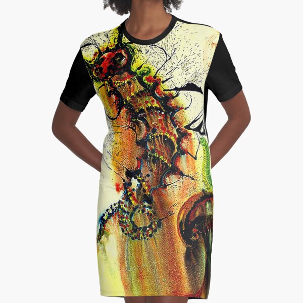 ALICE IN WONDERLAND : Vintage 1969 Caterpillar Dali Print Graphic T-Shirt Dress