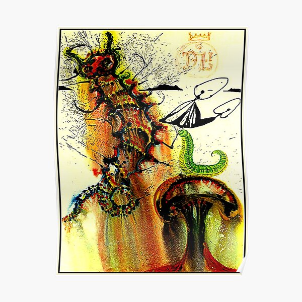 ALICE IN WONDERLAND : Vintage 1969 Caterpillar Dali Print Poster