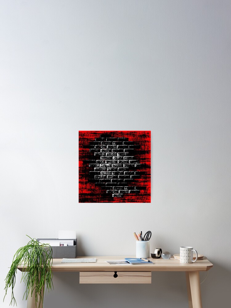 Grunge red abstract background with black bricks inside