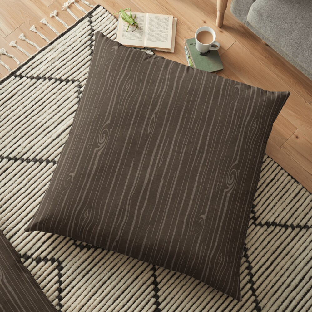 Weathered Woodgrain - Dark Brown Floor Pillow