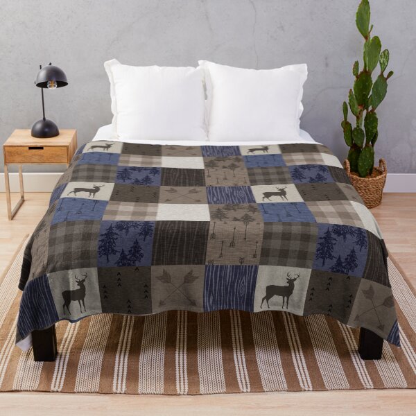 Item preview, Woodland Patchwork Deer - Blue and Brown designed and sold by SugarPineDesign.