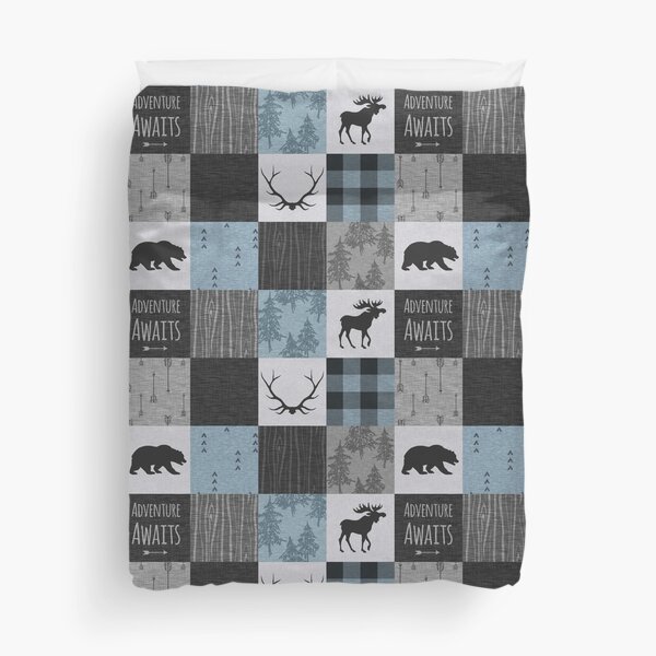 Item preview, Adventure Awaits Patchwork - Blue, Grey and Black designed and sold by SugarPineDesign.