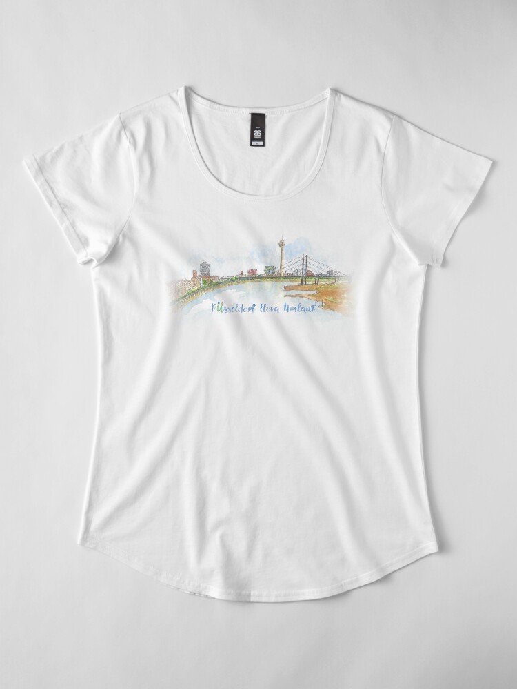 Vista alternativa de Camiseta premium de cuello ancho Skyline con texto - Düsseldorf lleva Umlaut