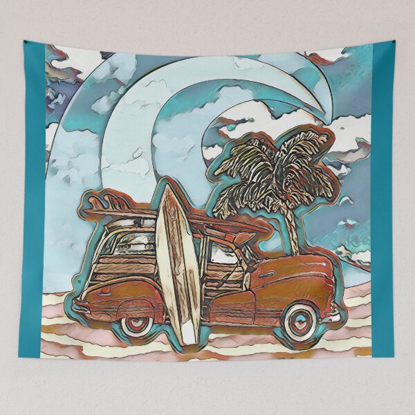 Item preview, At the Boardwalk - Surfboard, Woodie and Beach designed and sold by treeoflifeshop.