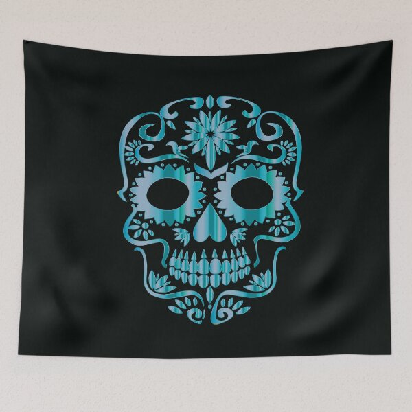Item preview, BLUE DAY OF THE DEAD SUGAR SKULL HEAD SKELETON designed and sold by PrairieRidgeDesigns.